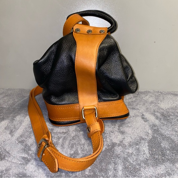 Valentina Black Tan Genuine Leather Made In Italy Sling Backpack - Picture 4 of 14